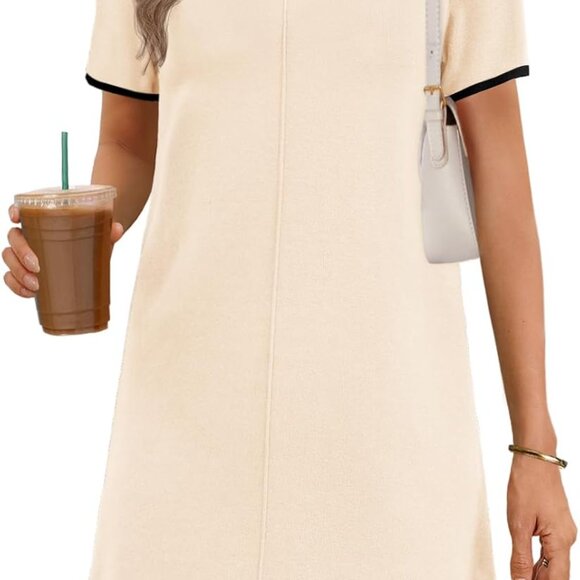 Dresses & Skirts - Women's Knit Color Block Mini Dress Short Sleeve Casual Summer Fashion